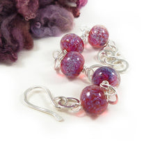 Deep Pink Lampwork Glass Bead and Sterling Silver Bracelet