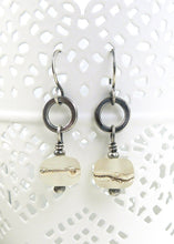 Etched organic style lampwork glass bead and blackened silver drop earrings