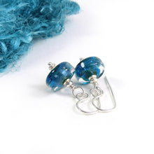 Teal lampwork glass bead and sterling silver drop earrings