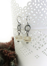 Etched organic style lampwork glass bead and blackened silver drop earrings