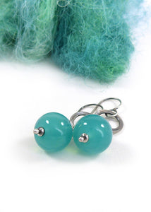 Mint green lampwork glass bead and oxidised silver drop earrings