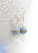 Pale blue glass bead and silver circle drop earrings