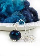 Black oil Slick lampwork glass bead pendant and sterling silver chain