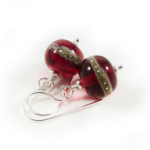 Red glass bead and silver drop earrings