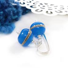Bright blue glass bead and silver drop earrings