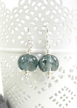 Blue-grey lampwork glass bead and silver drop earrings
