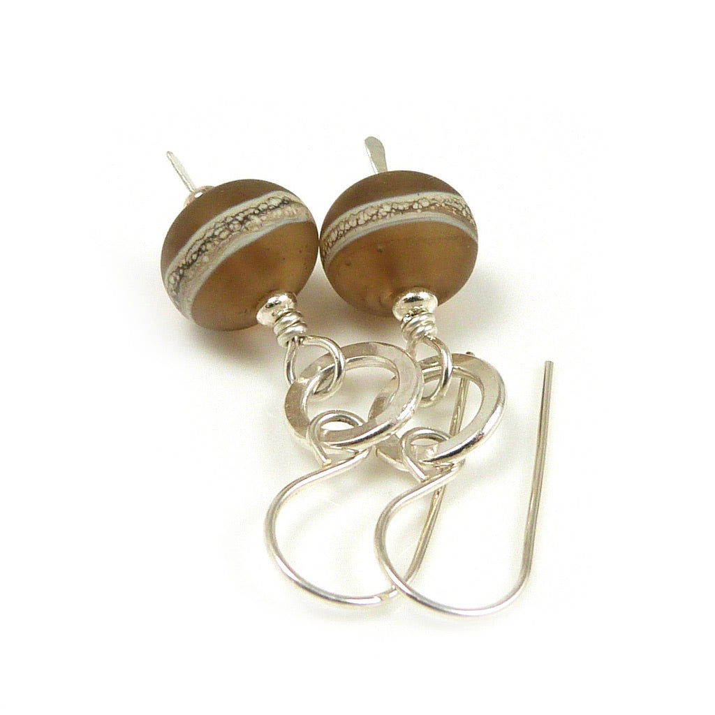 Warm Brown lampwork glass bead and sterling silver drop earrings