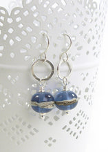 Transparent blue glass bead and silver circle drop earrings
