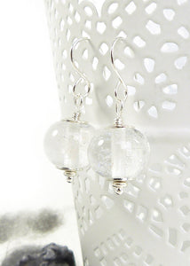 'Snowglobe' Lampwork Glass Bead and Sterling Silver Drop Earrings