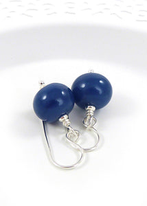 Blue Lampwork glass bead and sterling silver drop earrings