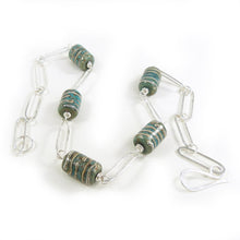 Copper Green Barrel bead necklace with handmade sterling silver chain
