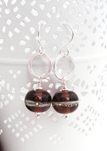 Brown lampwork glass and silver drop earrings