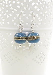 denim blue lampwork glass bead and silver drop earrings