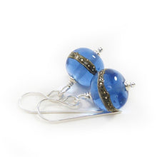 Blue glass bead and silver drop earrings