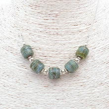 Grey-Green Barrel Bead and Silver Necklace