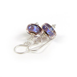 Silvered Purple Lampwork Glass Bead and Sterling Silver Earrings