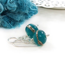 Teal lampwork glass bead and silver drop earrings