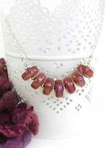 Orange-pink lampwork glass bead and silver bar necklace