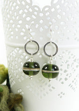 Fern Green Lampwork Glass and Sterling Silver Drop Earrings
