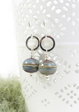 Soft multicoloured lampwork glass bead and silver drop earrings