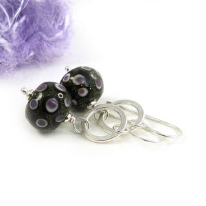 Purple Dot Lampwork Glass and Sterling Silver Drop Earrings