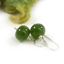 Fern Green Glass Bead and Sterling Silver Drop Earrings
