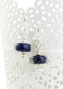 Dark Blue Lampwork Glass Bead and sterling silver drop earrings