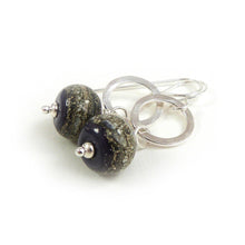 Blue-violet organic-style lampwork glass bead and sterling silver drop earrings