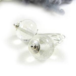 'Snowglobe' Lampwork Glass Bead and Sterling Silver Drop Earrings
