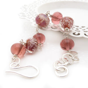 Warm Rose Pink Lampwork Glass Bead and Sterling Silver Bracelet ~Rosy Bubbles~