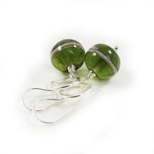 Fern Green Lampwork Glass and Sterling Silver Drop Earrings