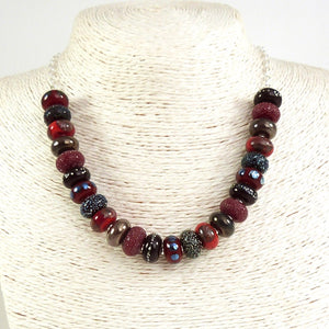 Red Lampwork glass bead and sterling silver handmade necklace
