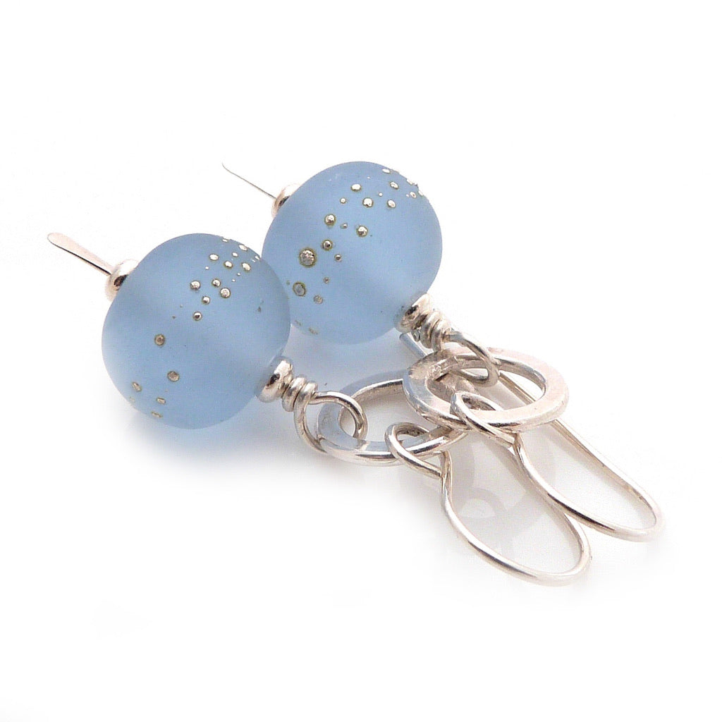 Pale Blue Lampwork Glass and Sterling Silver Drop Earrings All