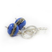 Periwinkle blue glass bead and silver circle drop earrings
