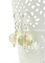 Pale yellow transparent lampwork glass bead and silver drop earrings