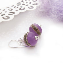 Lavender Purple Glass Bead and Silver drop earrings