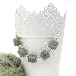 Grey-Green Barrel Bead and Silver Necklace