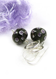 Purple Dot Lampwork Glass and Sterling Silver Drop Earrings