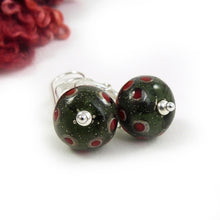 Red dot lampwork glass bead and silver drop earrings