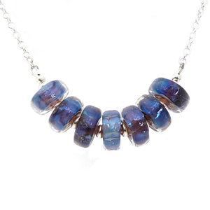 Blue Purple lampwork glass bead and sterling silver necklace
