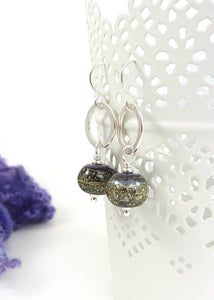 Blue-violet organic-style lampwork glass bead and sterling silver drop earrings
