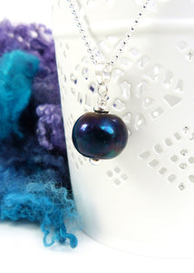 Black oil Slick lampwork glass bead pendant and sterling silver chain
