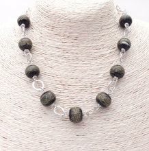 Chunky bead necklace on handmade silver chain