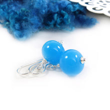 Bright Blue Lampwork Glass Bead and Silver Earrings