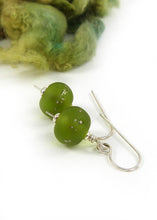 Grass Green Etched Lampwork Glass and Silver Drop Earrings