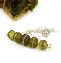 Olive Green Ombre Glass Bead and Silver Necklace