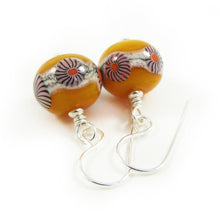 yellow murrini glass bead and silver drop earrings