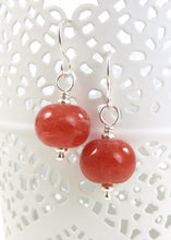 Coral red lampwork glass bead and sterling silver drop earrings