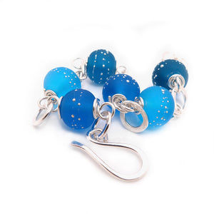 Bright Teal Blue Lampwork Bead and Silver Bracelet