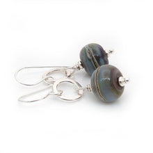 Soft multicoloured lampwork glass bead and silver drop earrings